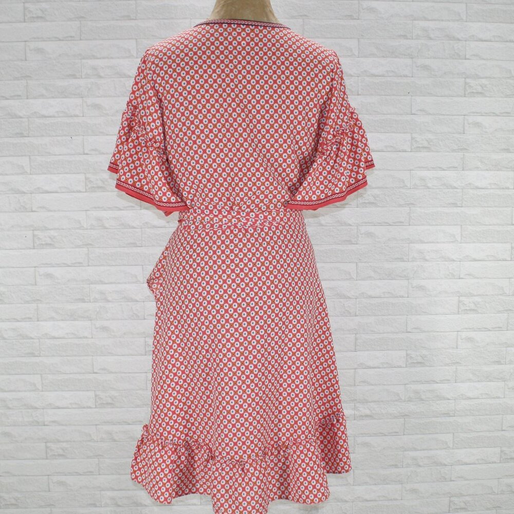 MAX STUDIO Dress Wrap Floral Abstract Daisy Retro Casual Ruffle Orange White L - Picture 5 of 17